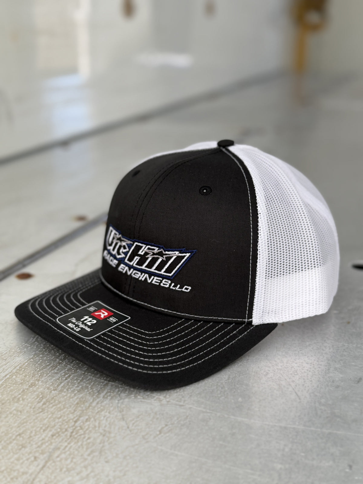 Black / White Mesh Vic Hill Race Engines Snapback Hat