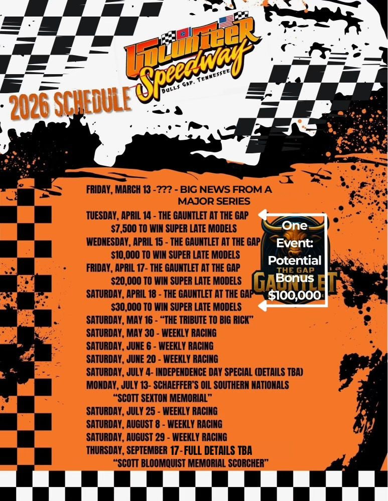 Volunteer Speedway Releases 2026 Schedule of Events