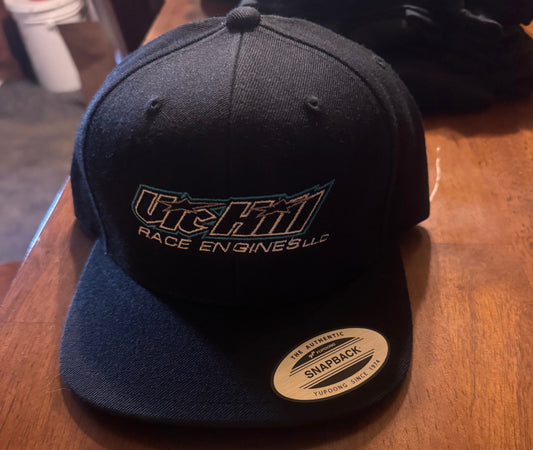 Black Vic Hill Race Engines Flat Bill Snapback Hat