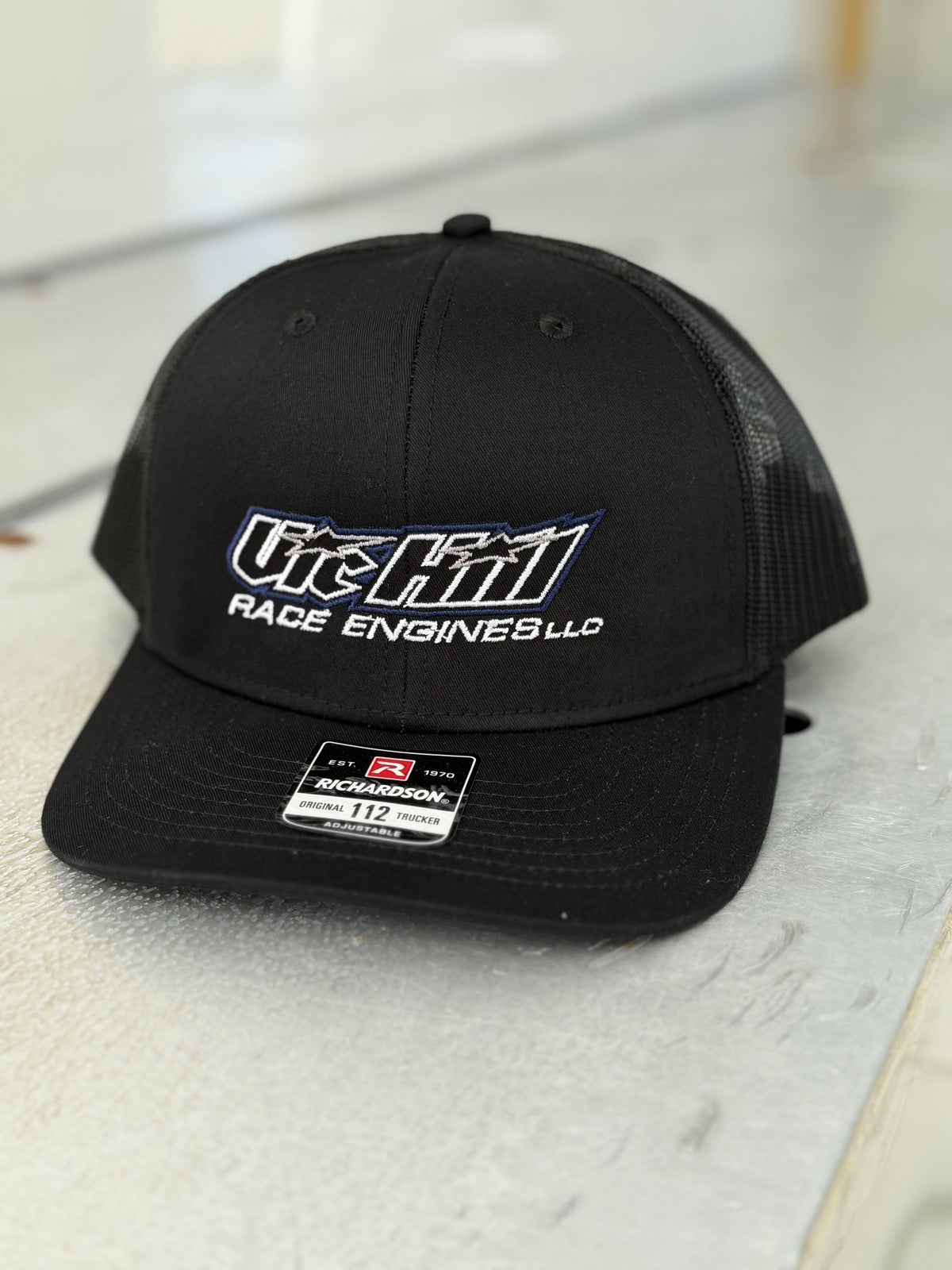 Black / Black Mesh Vic Hill Race Engines Snapback Hat