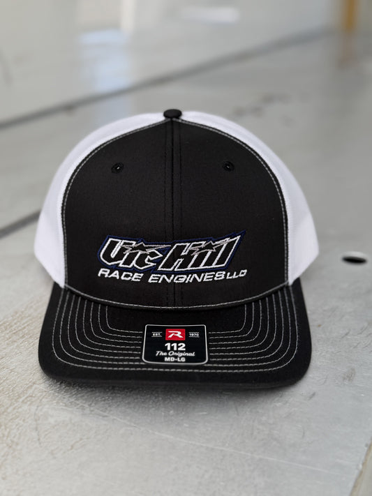 Black / White Mesh Vic Hill Race Engines Snapback Hat